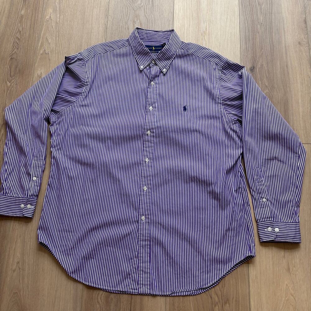 Ralph Loren Men's Striped Poplin Button Down Shirt Classic Fit Size 17 34/35